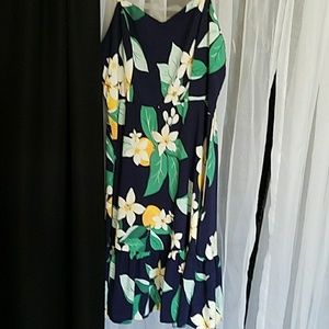 Old navy L tall navy orange blossom fit n flare
